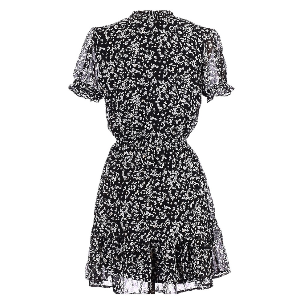 Crystal Doll NWT black/ivory casual lined dress, ruffled accents.